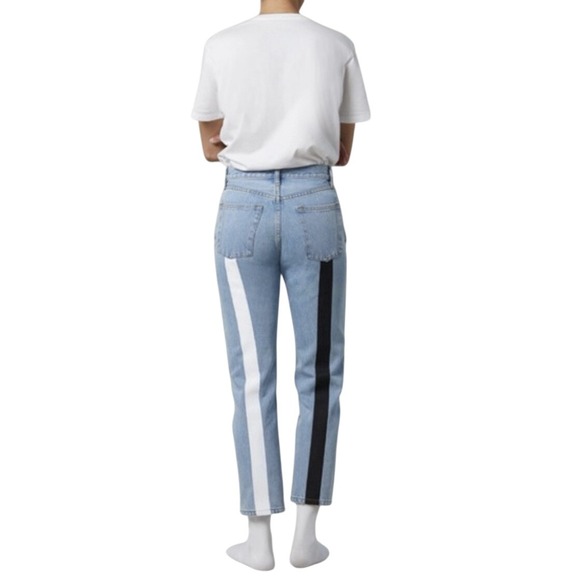 Still Here Denim - Still Here New York Tate Jeans Size 26 High Rise Straight Leg Asymmetric Stripe
